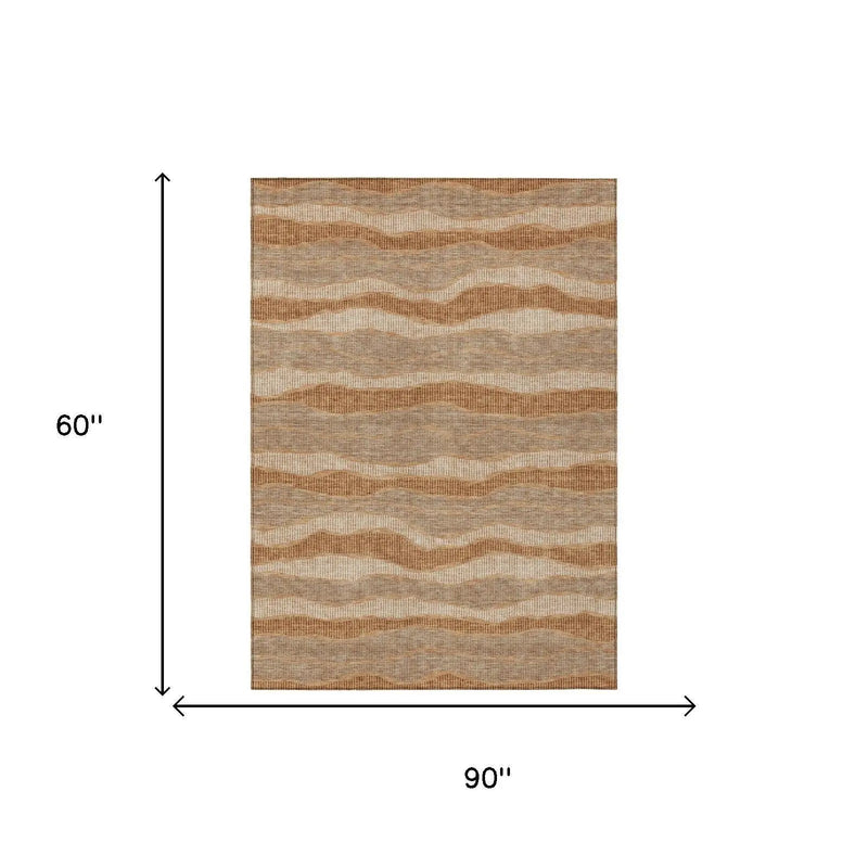 5' X 8' Copper And Orange Striped Washable Indoor Outdoor Area Rug Homeroots Outdoor