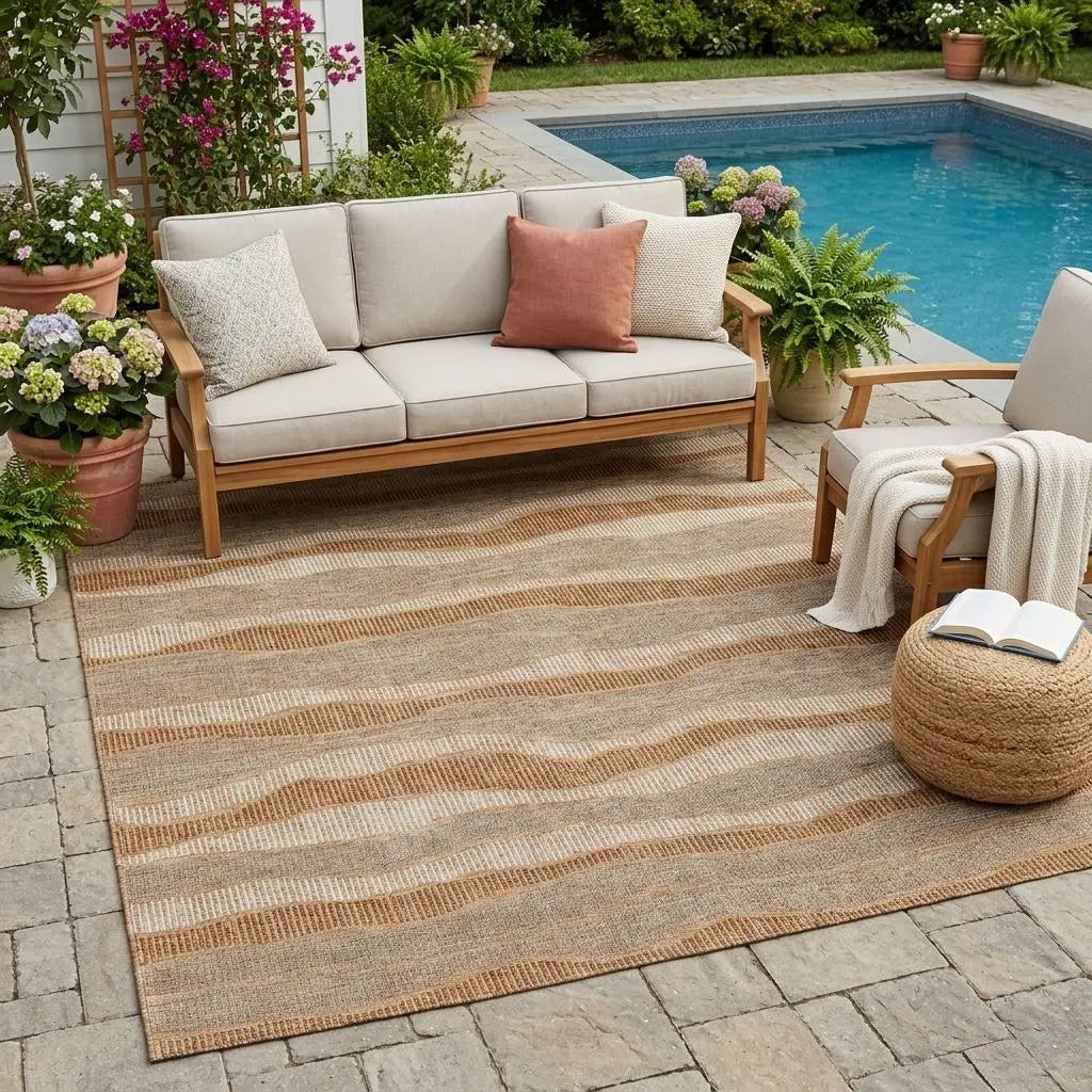 5' X 8' Copper And Orange Striped Washable Indoor Outdoor Area Rug Homeroots Outdoor