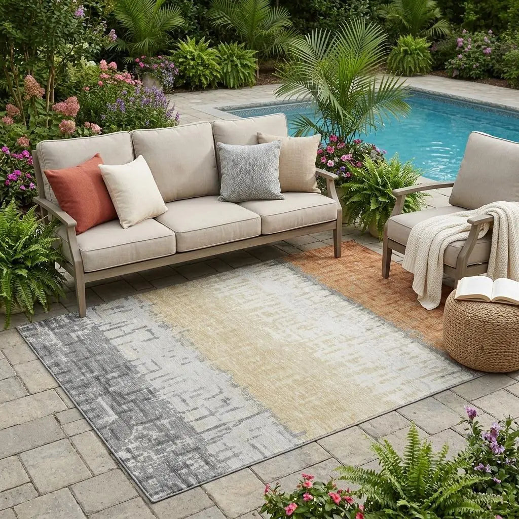 5' X 8' Copper And Orange Striped Washable Indoor Outdoor Area Rug Homeroots Outdoor