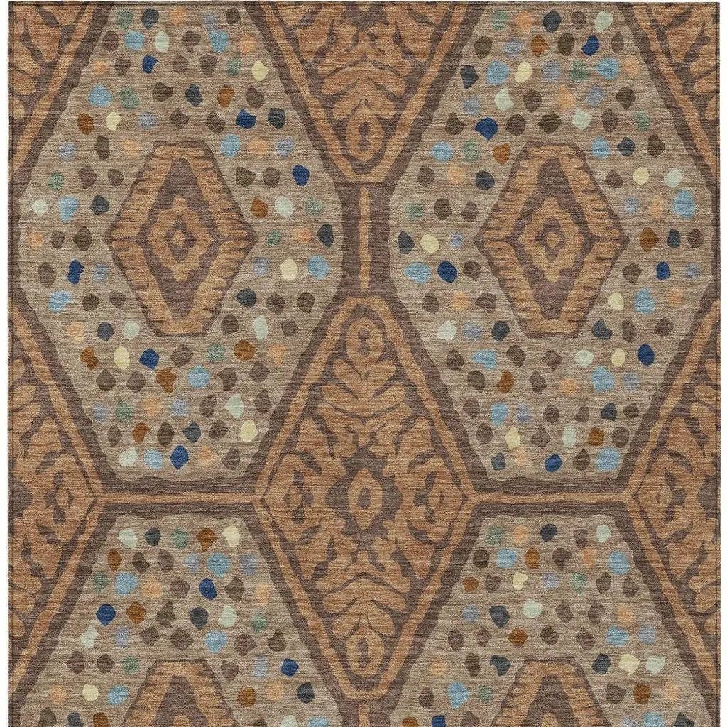 5' X 8' Copper And Orange Tribal Washable Indoor Outdoor Area Rug Homeroots Outdoor