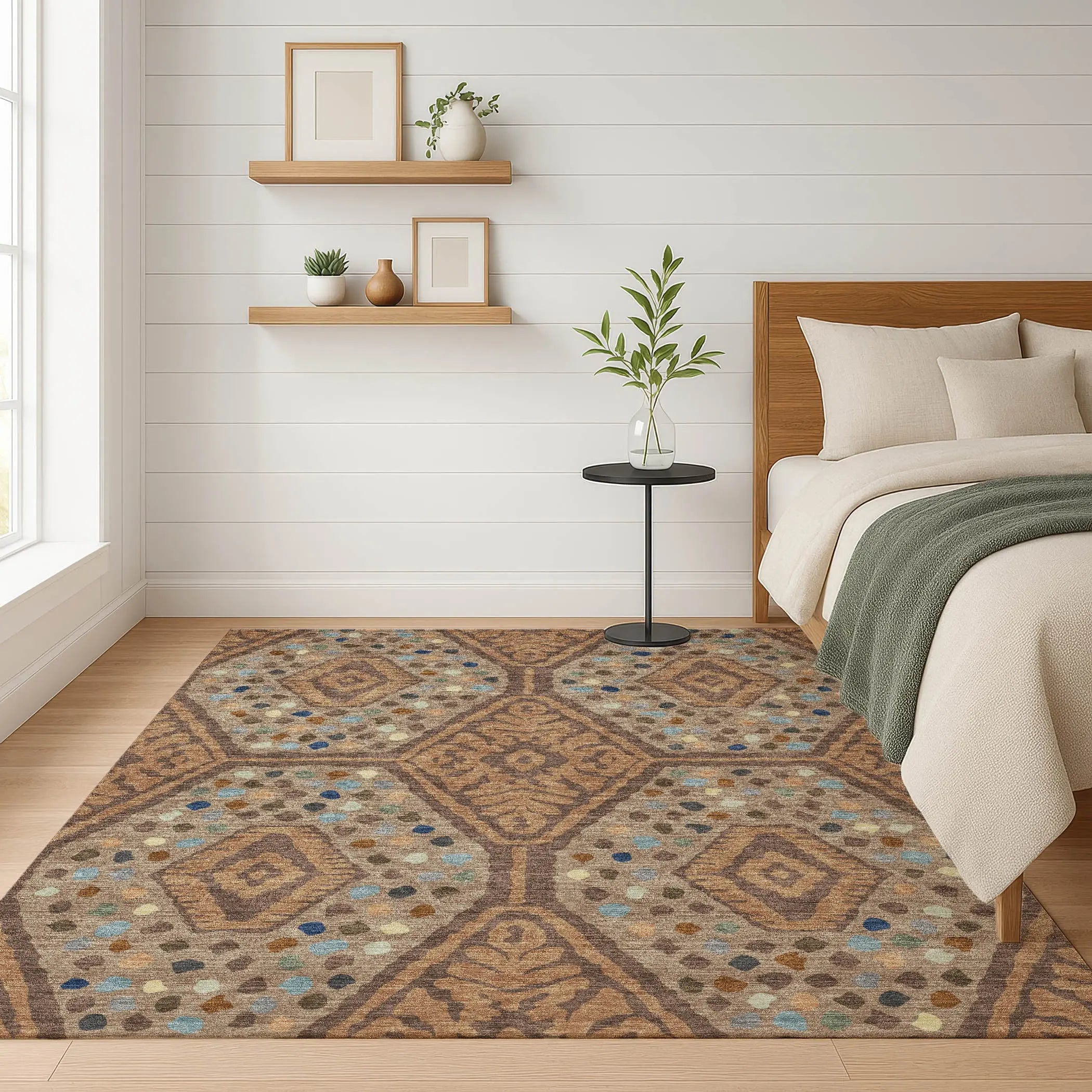5' X 8' Copper And Orange Tribal Washable Indoor Outdoor Area Rug Homeroots Outdoor
