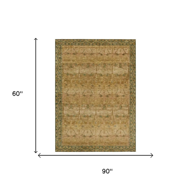 5' X 8' Copper And Orange Tribal Washable Indoor Outdoor Area Rug Homeroots Outdoor