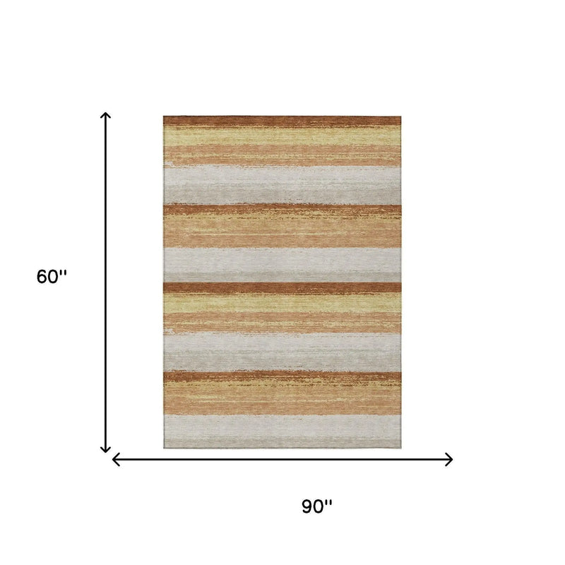 5' X 8' Copper And Purple Striped Washable Indoor Outdoor Area Rug Homeroots Outdoor