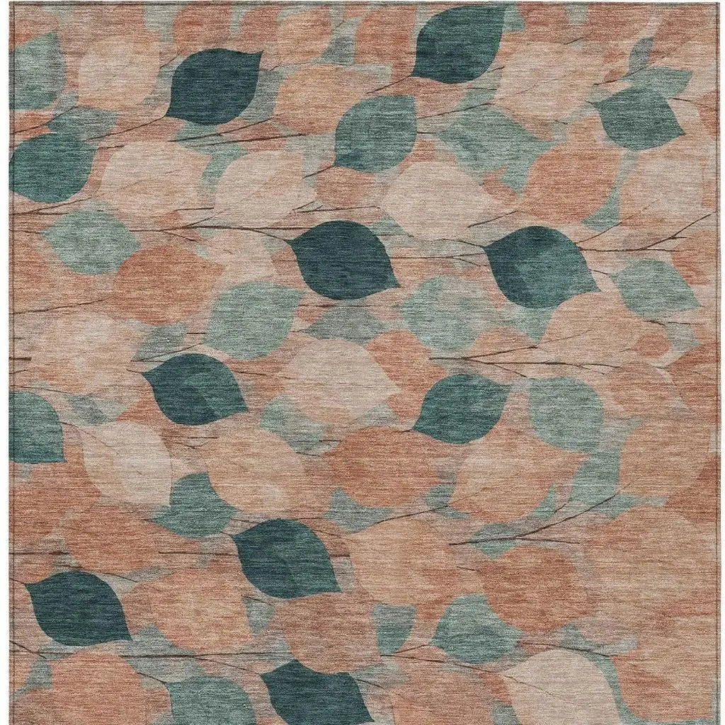 5' X 8' Copper And Salmon Floral Washable Indoor Outdoor Area Rug Homeroots Outdoor