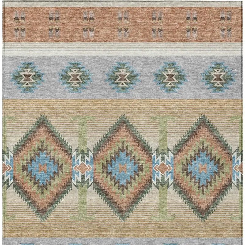5' X 8' Copper And Silver Southwestern Washable Indoor Outdoor Area Rug Homeroots Outdoor