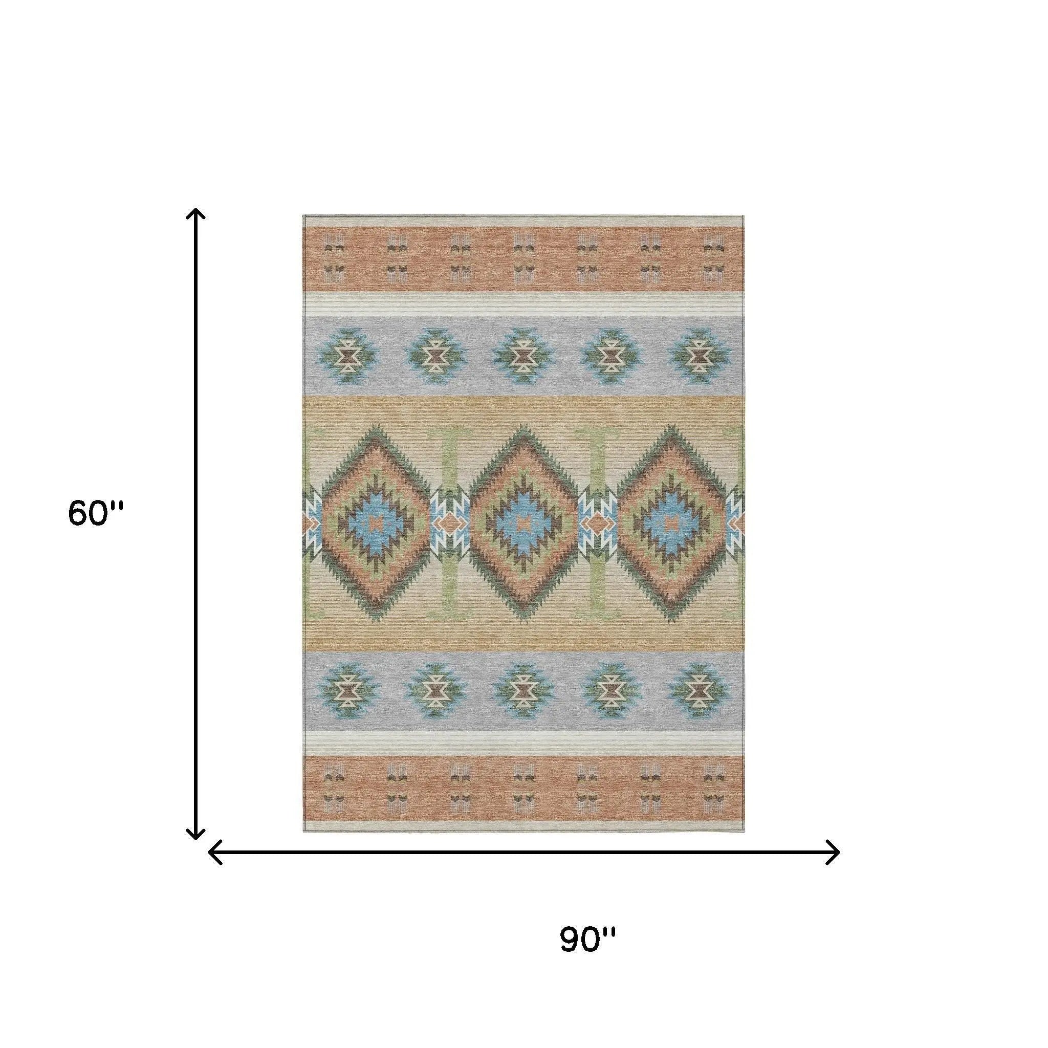 5' X 8' Copper And Silver Southwestern Washable Indoor Outdoor Area Rug Homeroots Outdoor