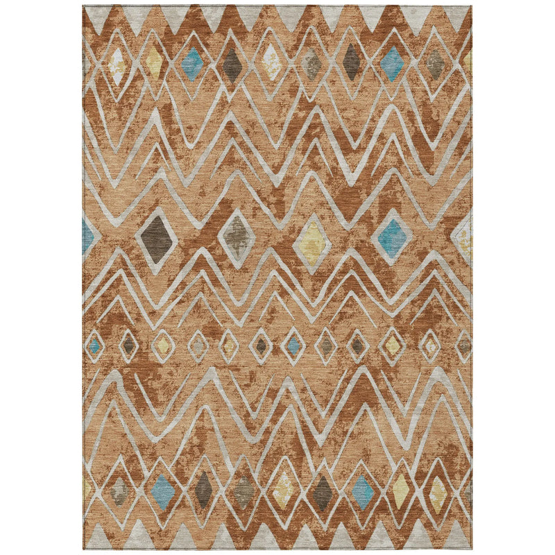 5' X 8' Copper And Taupe Geometric Washable Indoor Outdoor Area Rug Homeroots Outdoor
