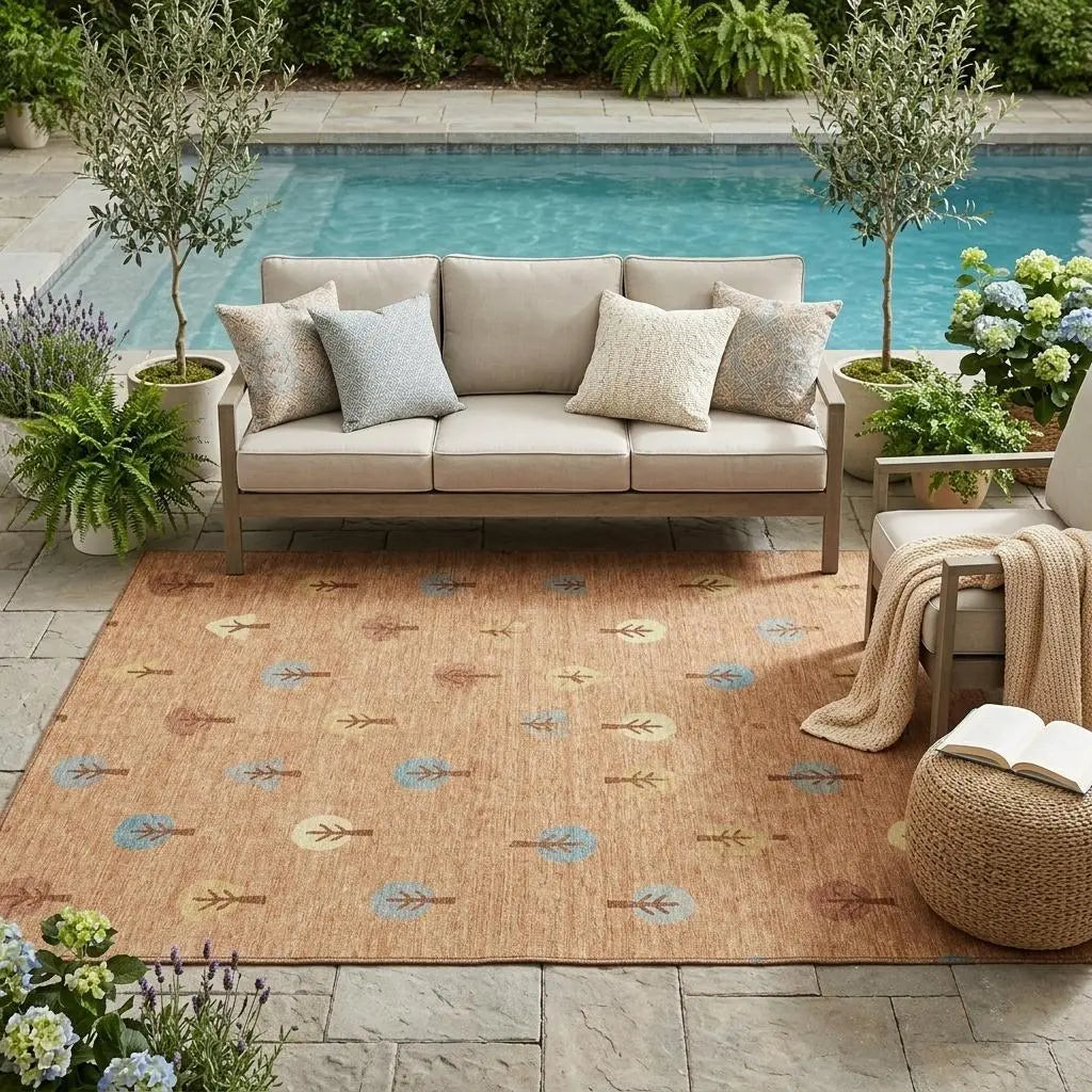 5' X 8' Copper And Teal Blue Geometric Washable Indoor Outdoor Area Rug Homeroots Outdoor