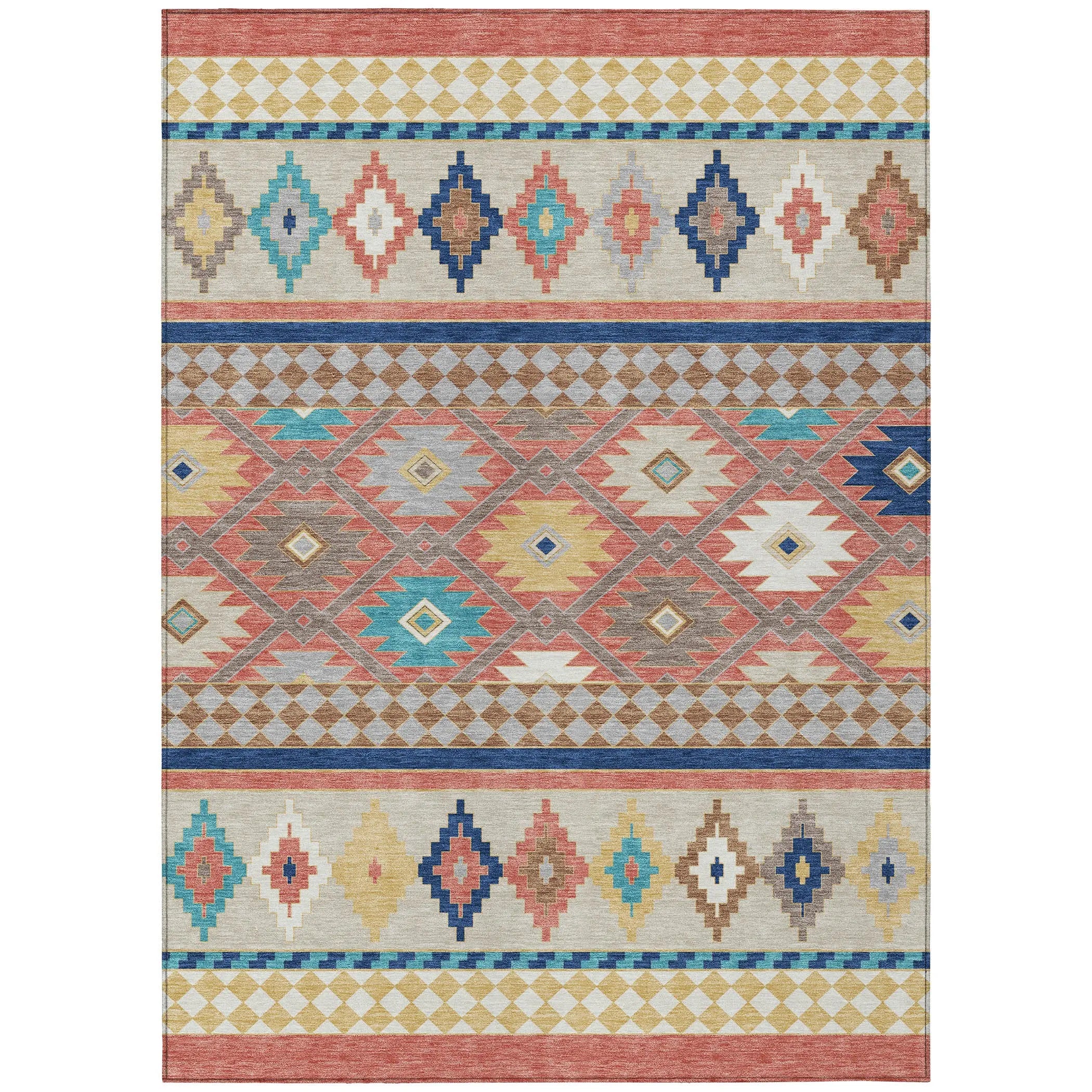 5' X 8' Coral And Beige Southwestern Washable Indoor Outdoor Area Rug Homeroots Outdoor