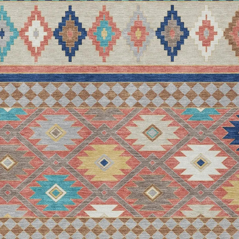 5' X 8' Coral And Beige Southwestern Washable Indoor Outdoor Area Rug Homeroots Outdoor