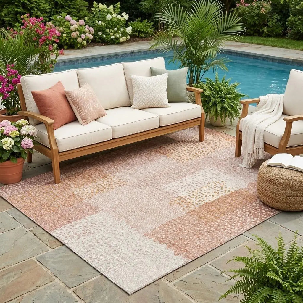 5' X 8' Coral And Orange Abstract Washable Indoor Outdoor Area Rug Homeroots Outdoor