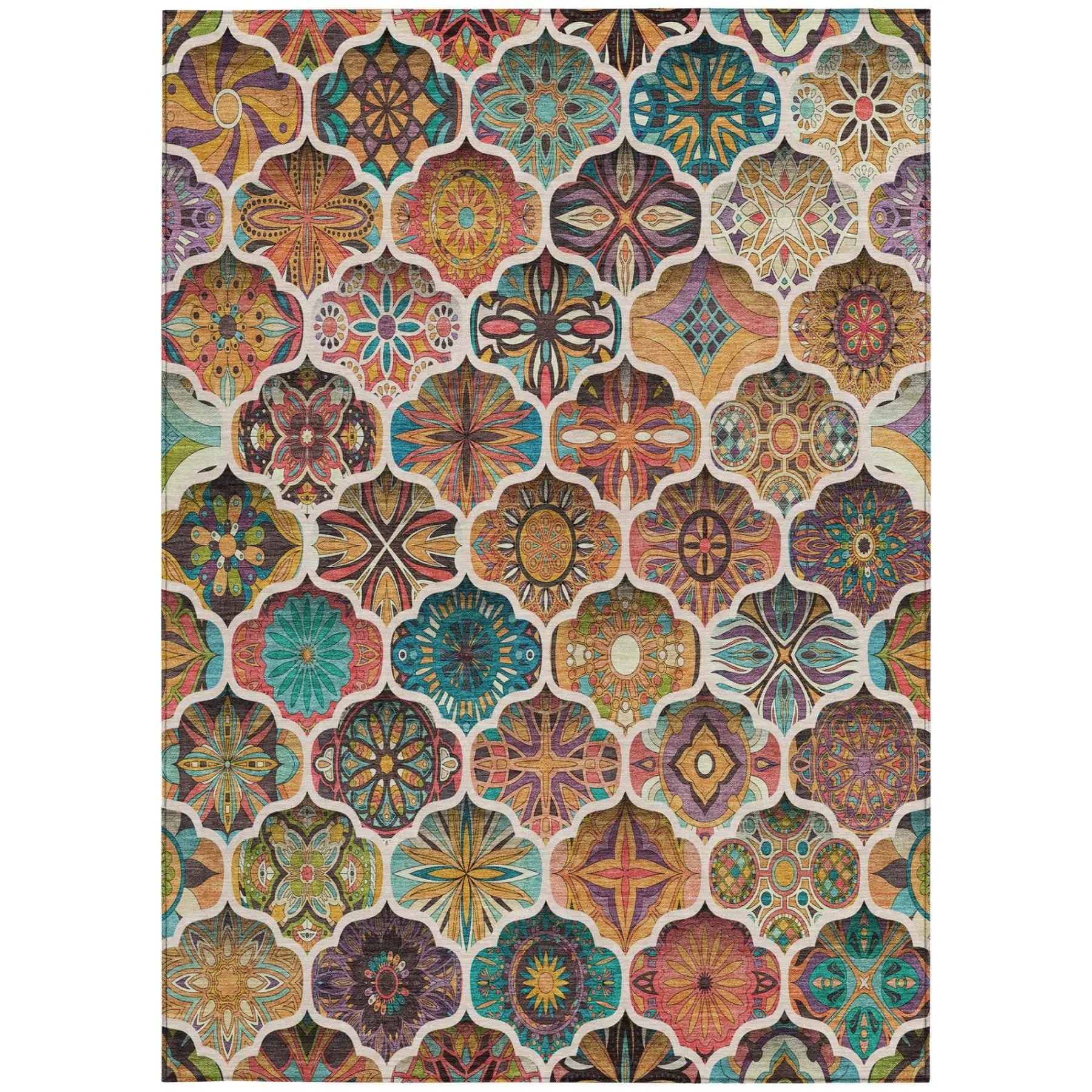5' X 8' Coral And Orange Ogee Washable Indoor Outdoor Area Rug Homeroots Outdoor