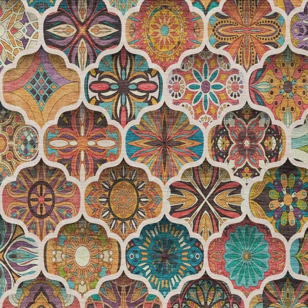 5' X 8' Coral And Orange Ogee Washable Indoor Outdoor Area Rug Homeroots Outdoor