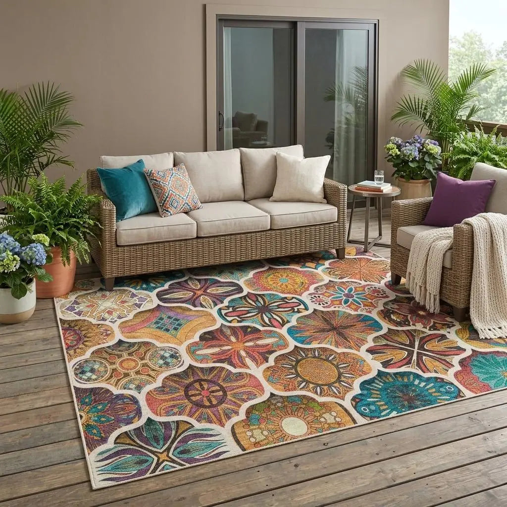 5' X 8' Coral And Orange Ogee Washable Indoor Outdoor Area Rug Homeroots Outdoor