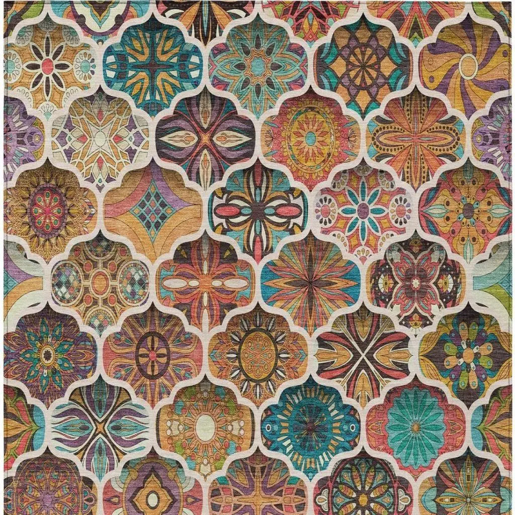 5' X 8' Coral And Orange Ogee Washable Indoor Outdoor Area Rug Homeroots Outdoor