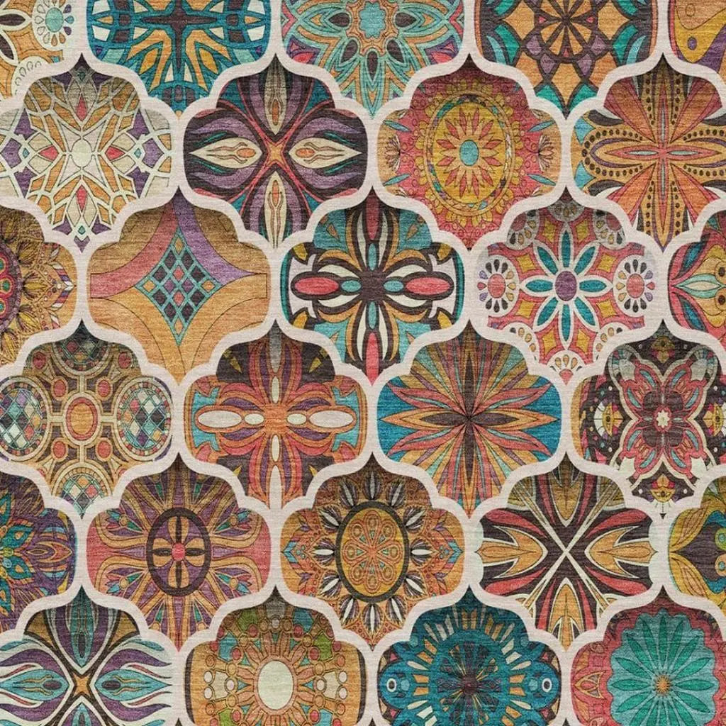 5' X 8' Coral And Orange Ogee Washable Indoor Outdoor Area Rug Homeroots Outdoor