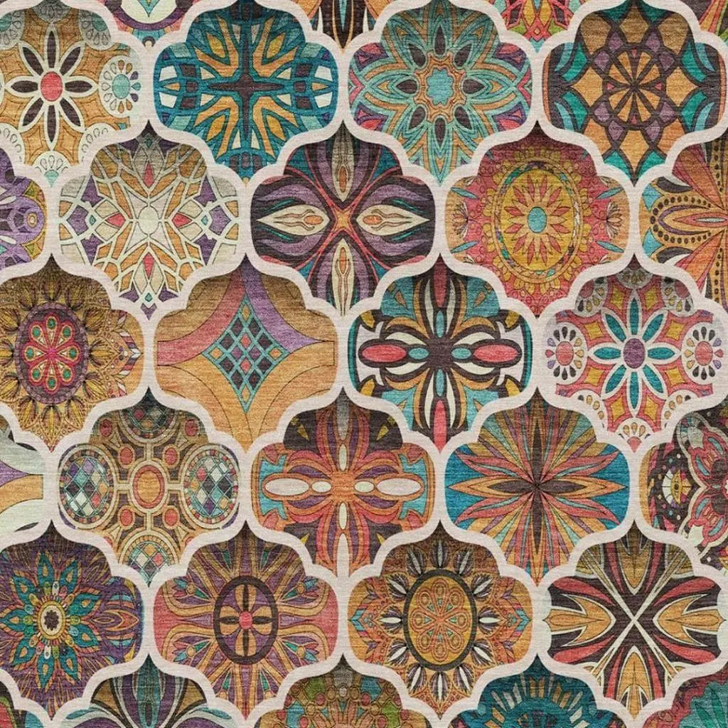 5' X 8' Coral And Orange Ogee Washable Indoor Outdoor Area Rug Homeroots Outdoor