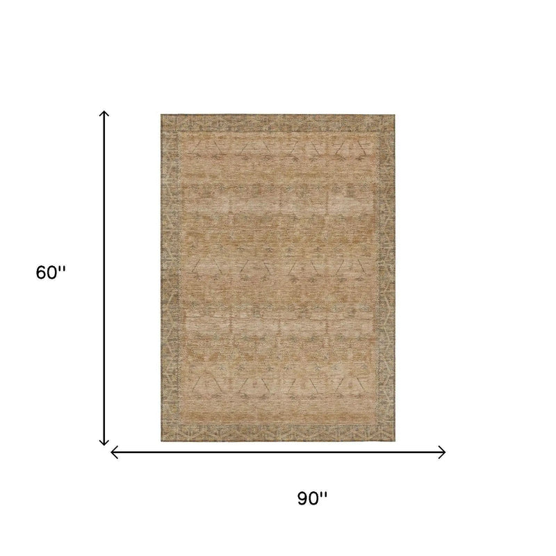 5' X 8' Coral And Orange Tribal Washable Indoor Outdoor Area Rug Homeroots Outdoor