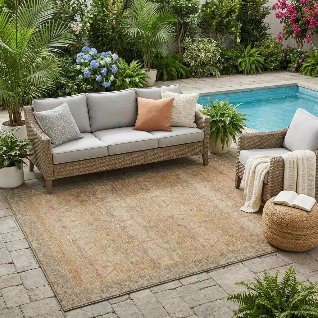 5' X 8' Coral And Orange Tribal Washable Indoor Outdoor Area Rug Homeroots Outdoor