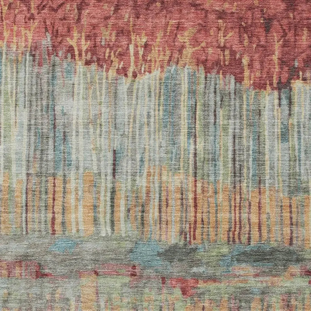 5' X 8' Coral And Sage Abstract Washable Indoor Outdoor Area Rug Homeroots Outdoor