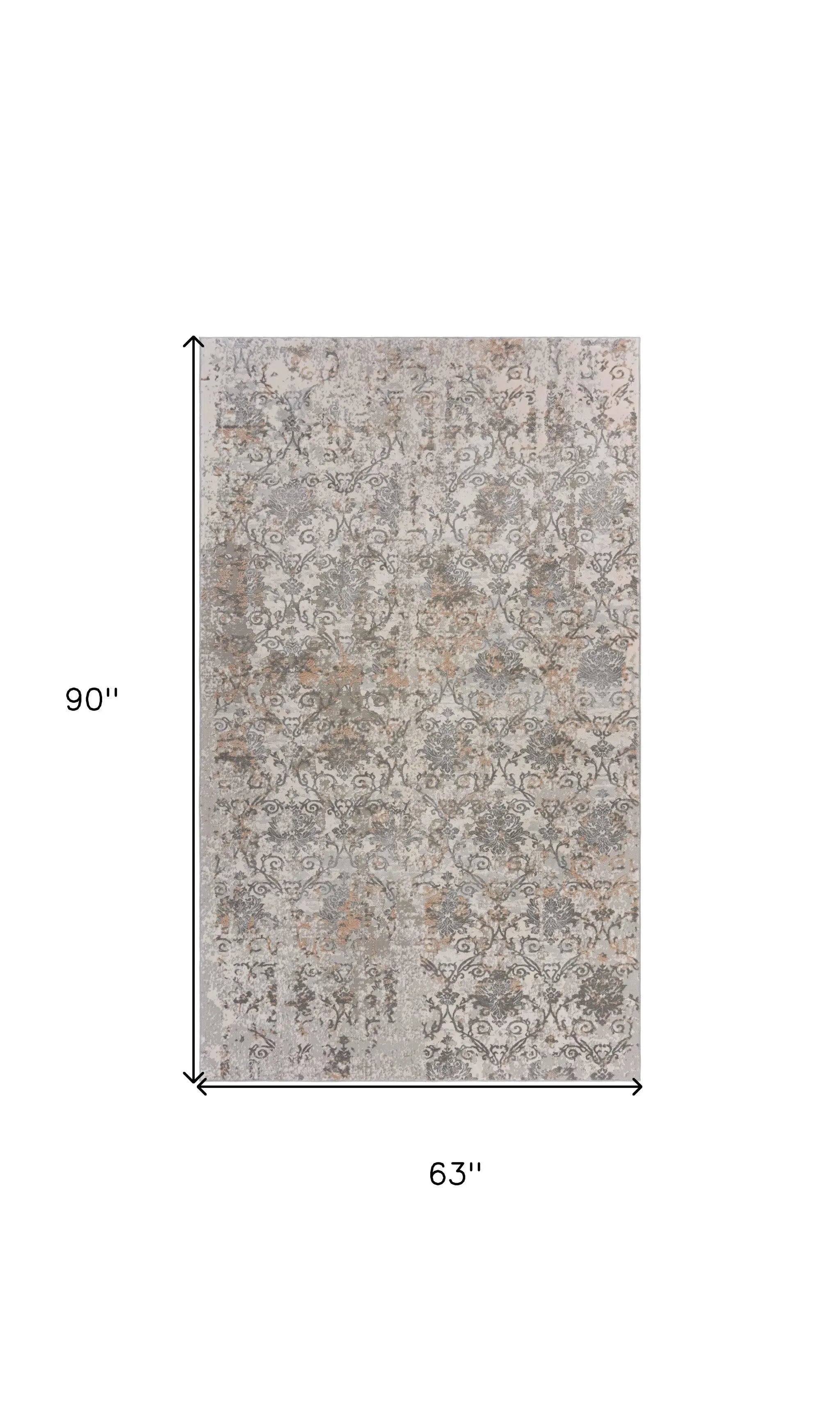 5' X 8' Cream Abstract Distressed Area Rug Homeroots Home Decor