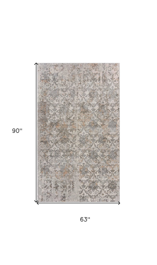 5' X 8' Cream Abstract Distressed Area Rug Homeroots Home Decor
