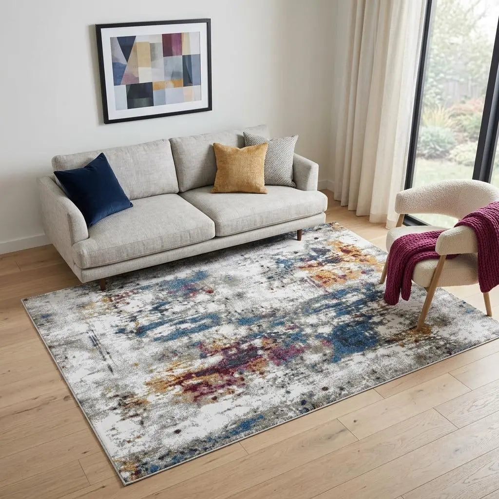 5' X 8' Cream And Blue Abstract Hand Carved Handmade Area Rug Homeroots Home Decor