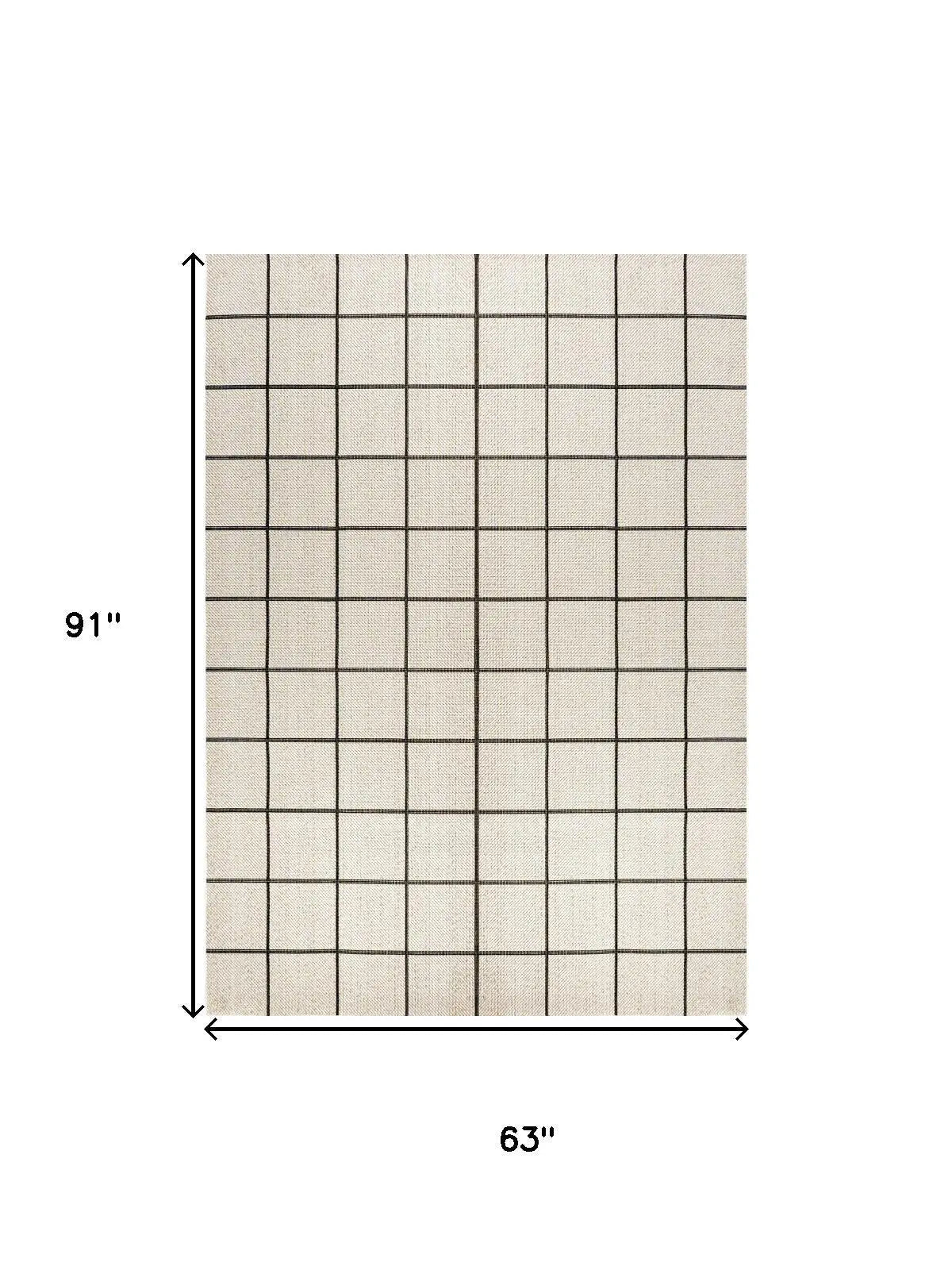 5' X 8' Cream And Dark Gray Plaid Indoor Outdoor Area Rug Homeroots Outdoor