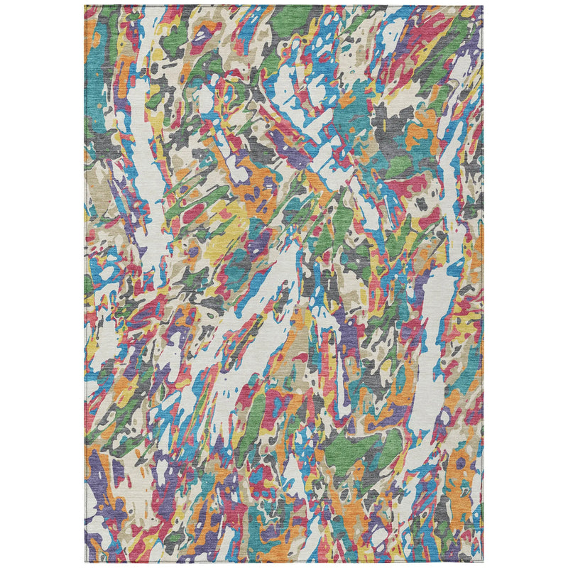 5' X 8' Cream And Green Abstract Washable Indoor Outdoor Area Rug Homeroots Outdoor