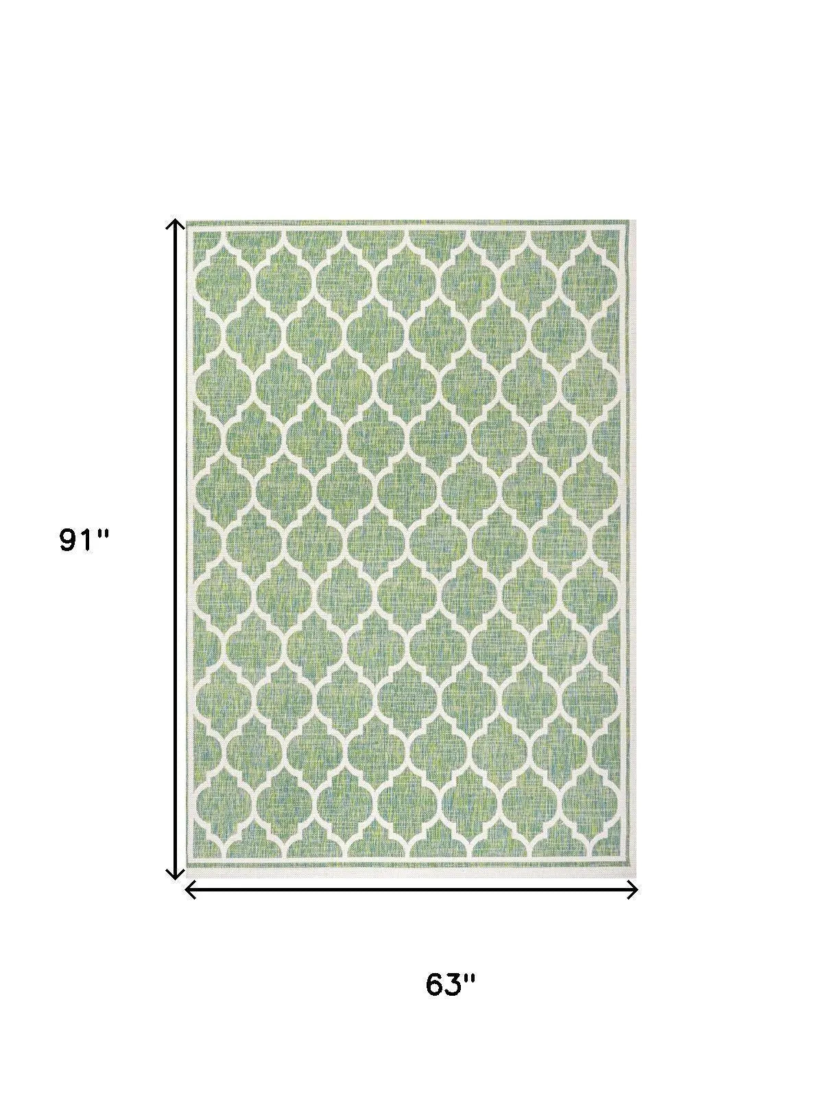 5' X 8' Cream And Green Geometric Indoor Outdoor Area Rug Homeroots Outdoor