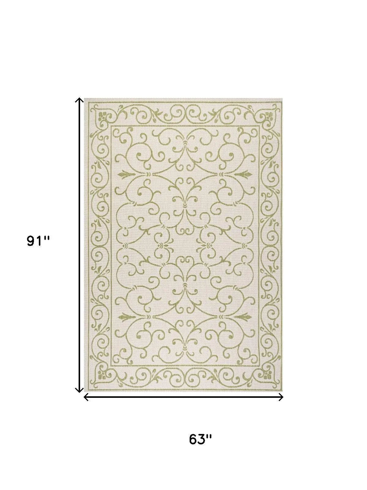 5' X 8' Cream And Green Medallion Indoor Outdoor Area Rug Homeroots Outdoor