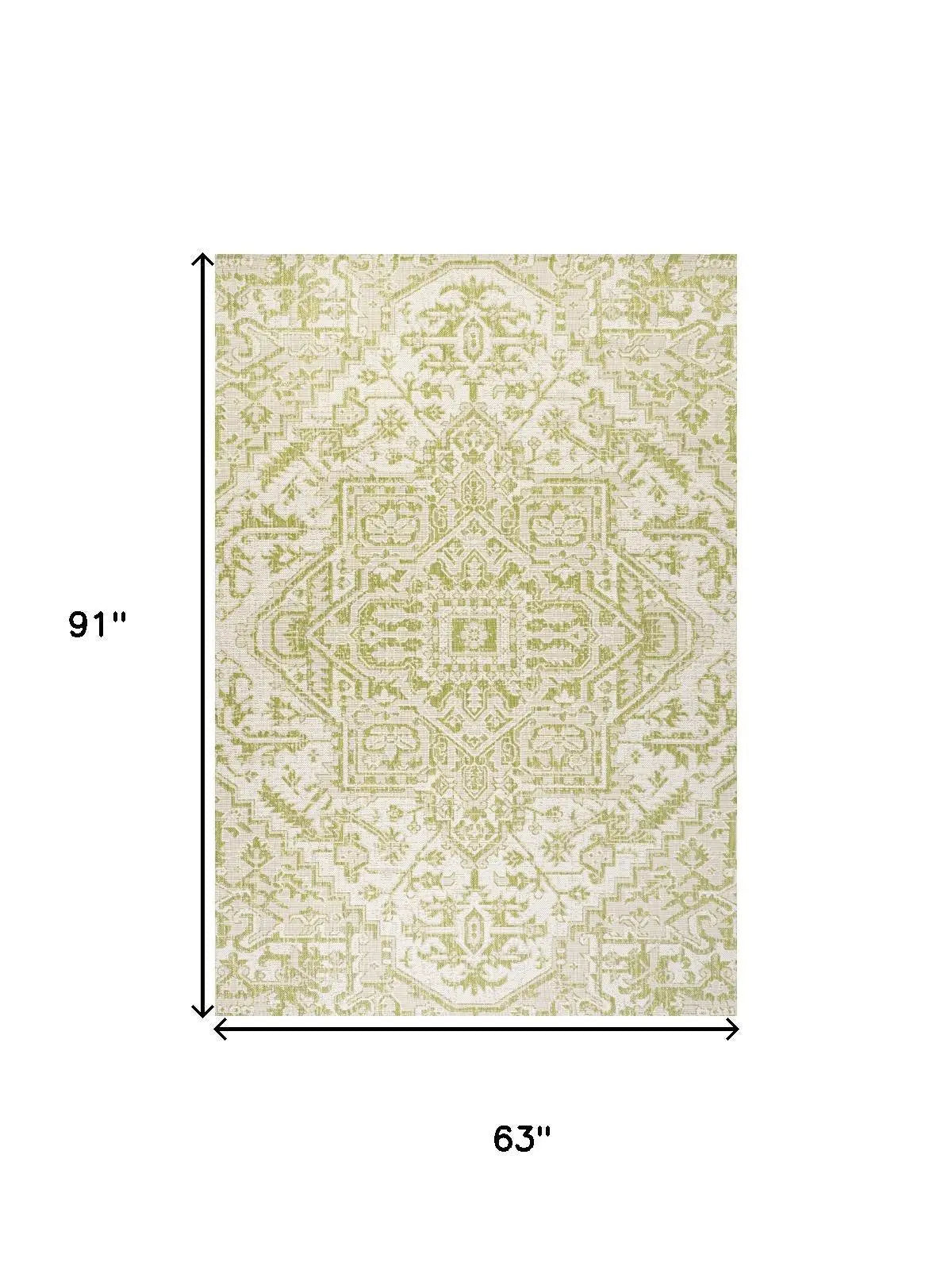 5' X 8' Cream And Green Medallion Indoor Outdoor Area Rug Homeroots Outdoor