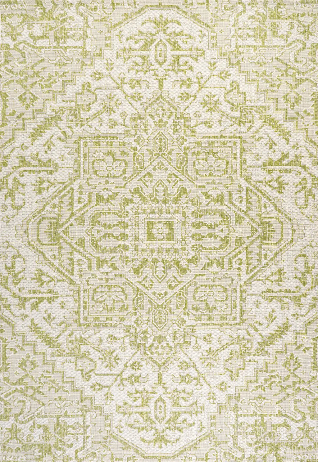 5' X 8' Cream And Green Medallion Indoor Outdoor Area Rug Homeroots Outdoor