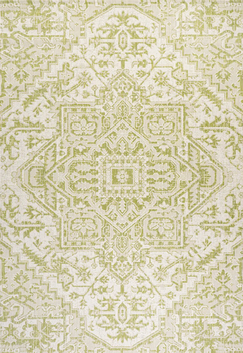 5' X 8' Cream And Green Medallion Indoor Outdoor Area Rug Homeroots Outdoor