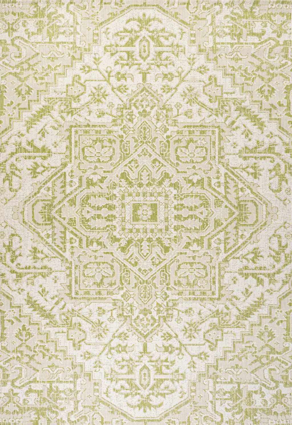 5' X 8' Cream And Green Medallion Indoor Outdoor Area Rug Homeroots Outdoor