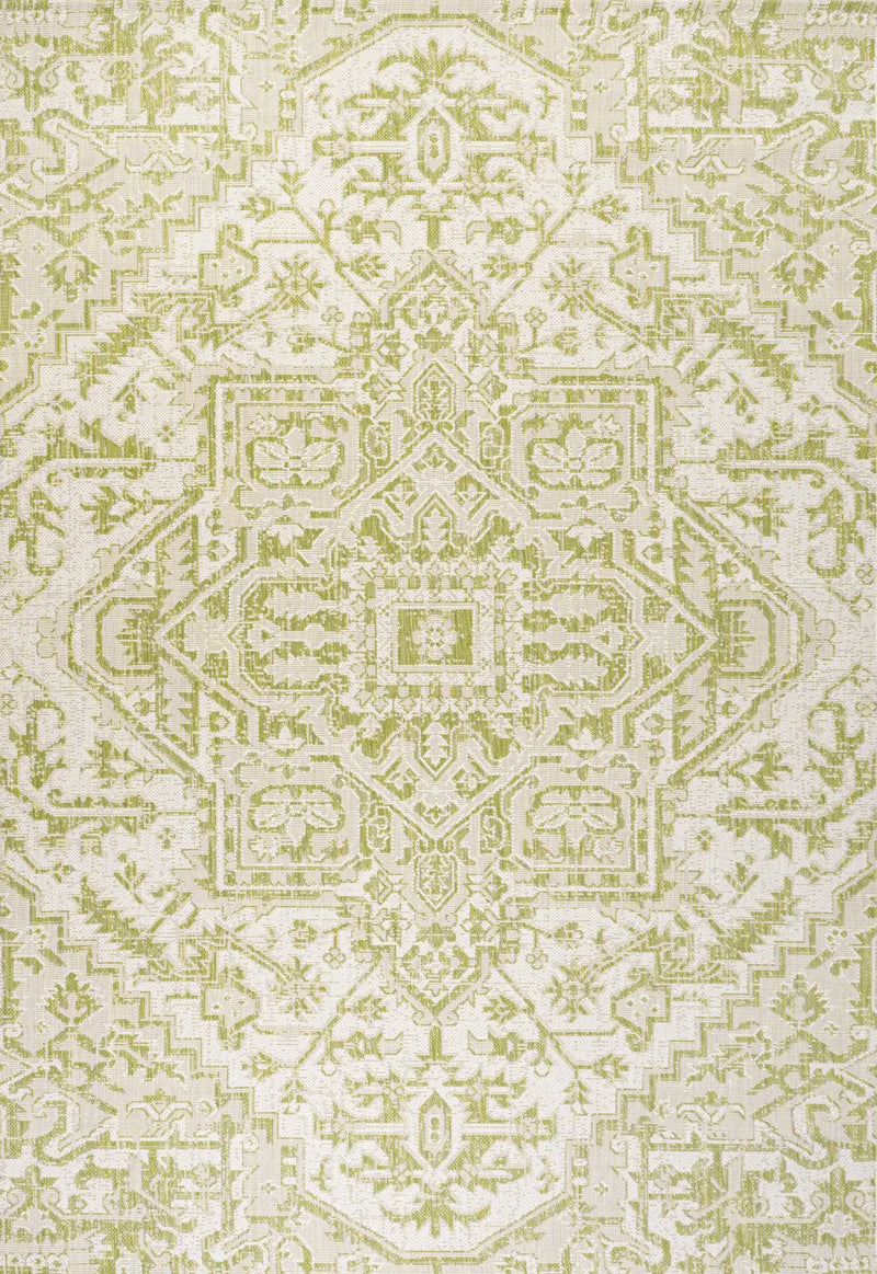 5' X 8' Cream And Green Medallion Indoor Outdoor Area Rug Homeroots Outdoor