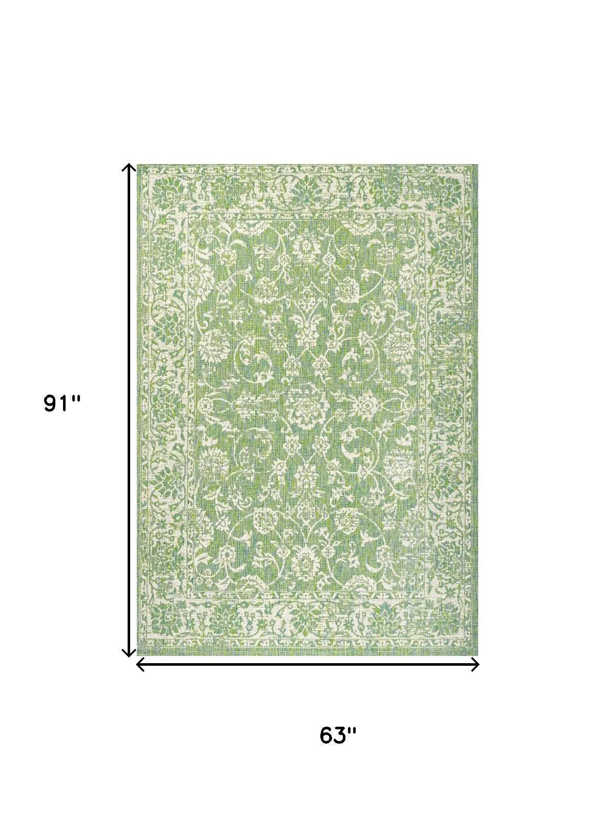 5' X 8' Cream And Green Medallion Indoor Outdoor Area Rug Homeroots Outdoor