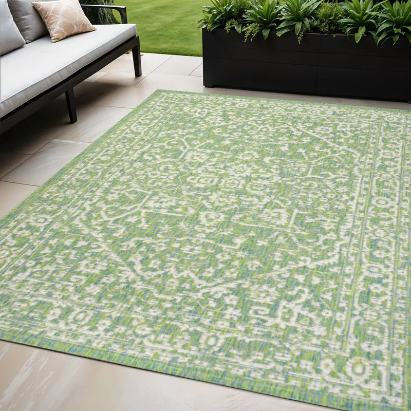 5' X 8' Cream And Green Medallion Indoor Outdoor Area Rug Homeroots Outdoor