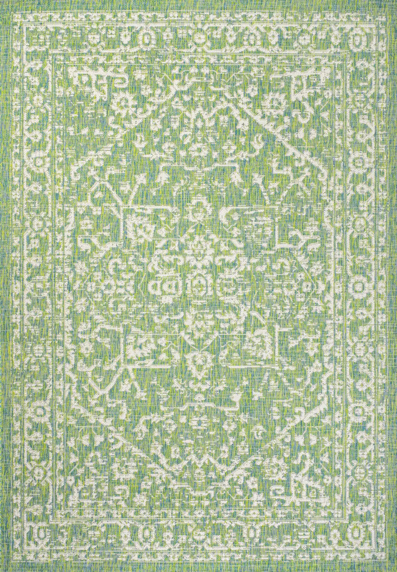 5' X 8' Cream And Green Medallion Indoor Outdoor Area Rug Homeroots Outdoor