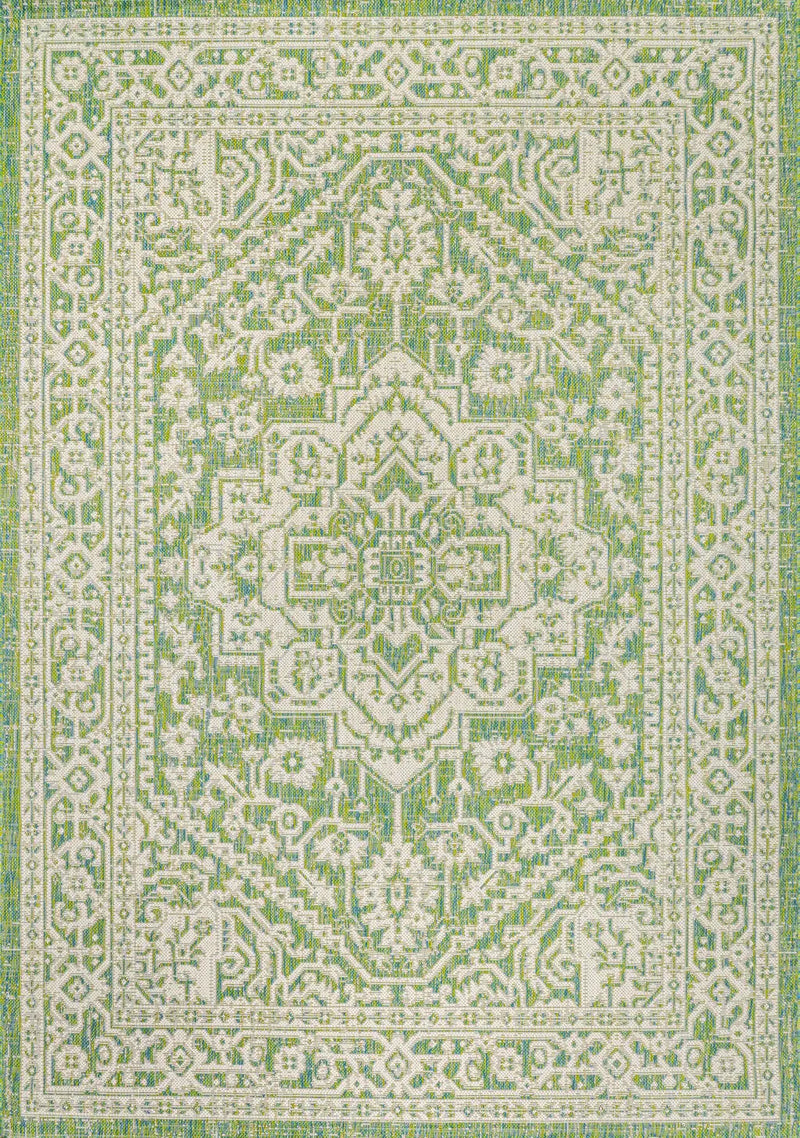 5' X 8' Cream And Green Medallion Indoor Outdoor Area Rug Homeroots Outdoor