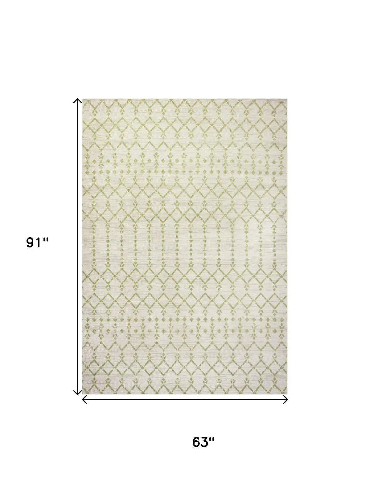 5' X 8' Cream And Green Trellis Indoor Outdoor Area Rug Homeroots Outdoor