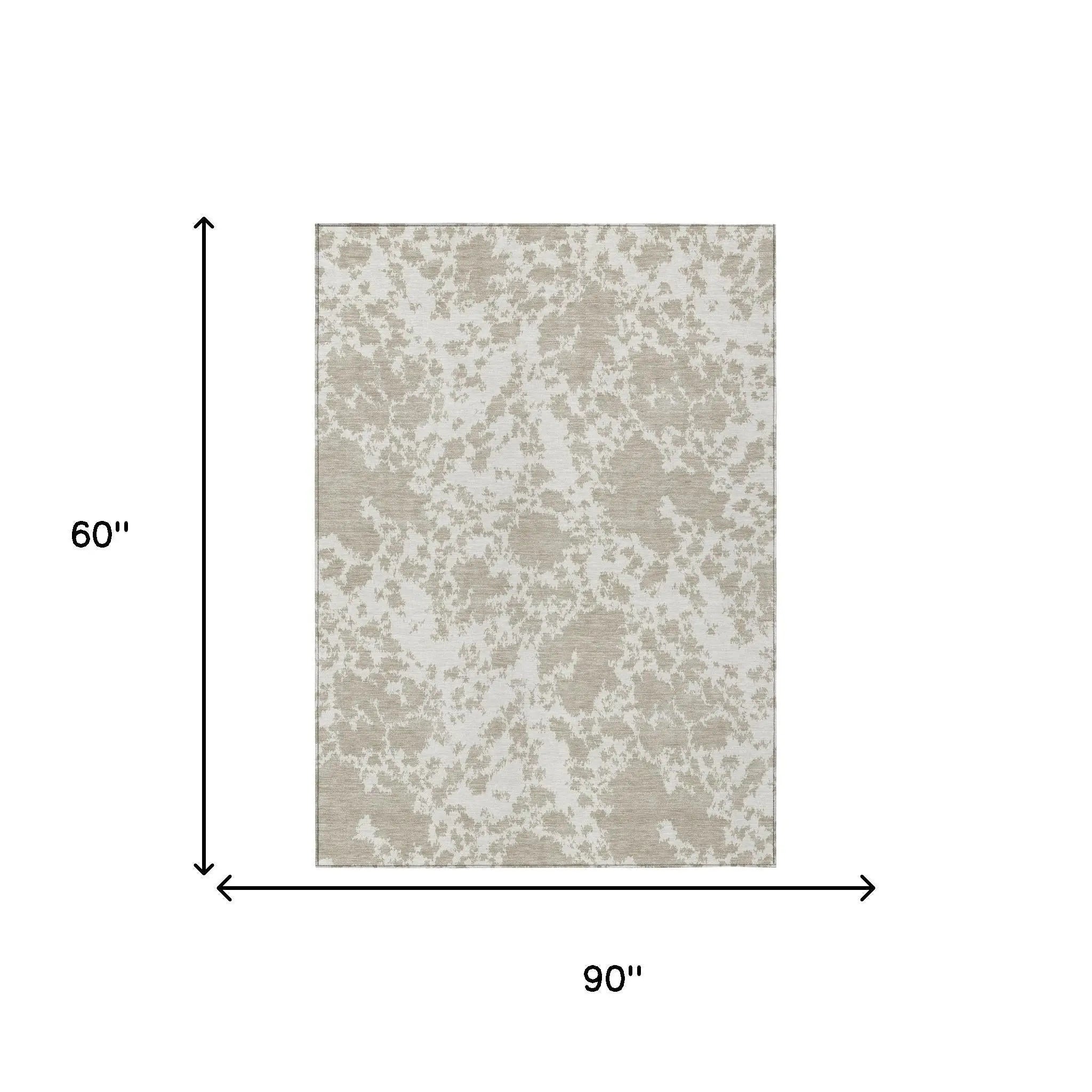 5' X 8' Cream And Ivory Abstract Washable Indoor Outdoor Area Rug Homeroots Outdoor
