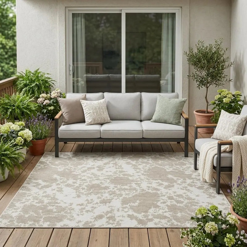 5' X 8' Cream And Ivory Abstract Washable Indoor Outdoor Area Rug Homeroots Outdoor