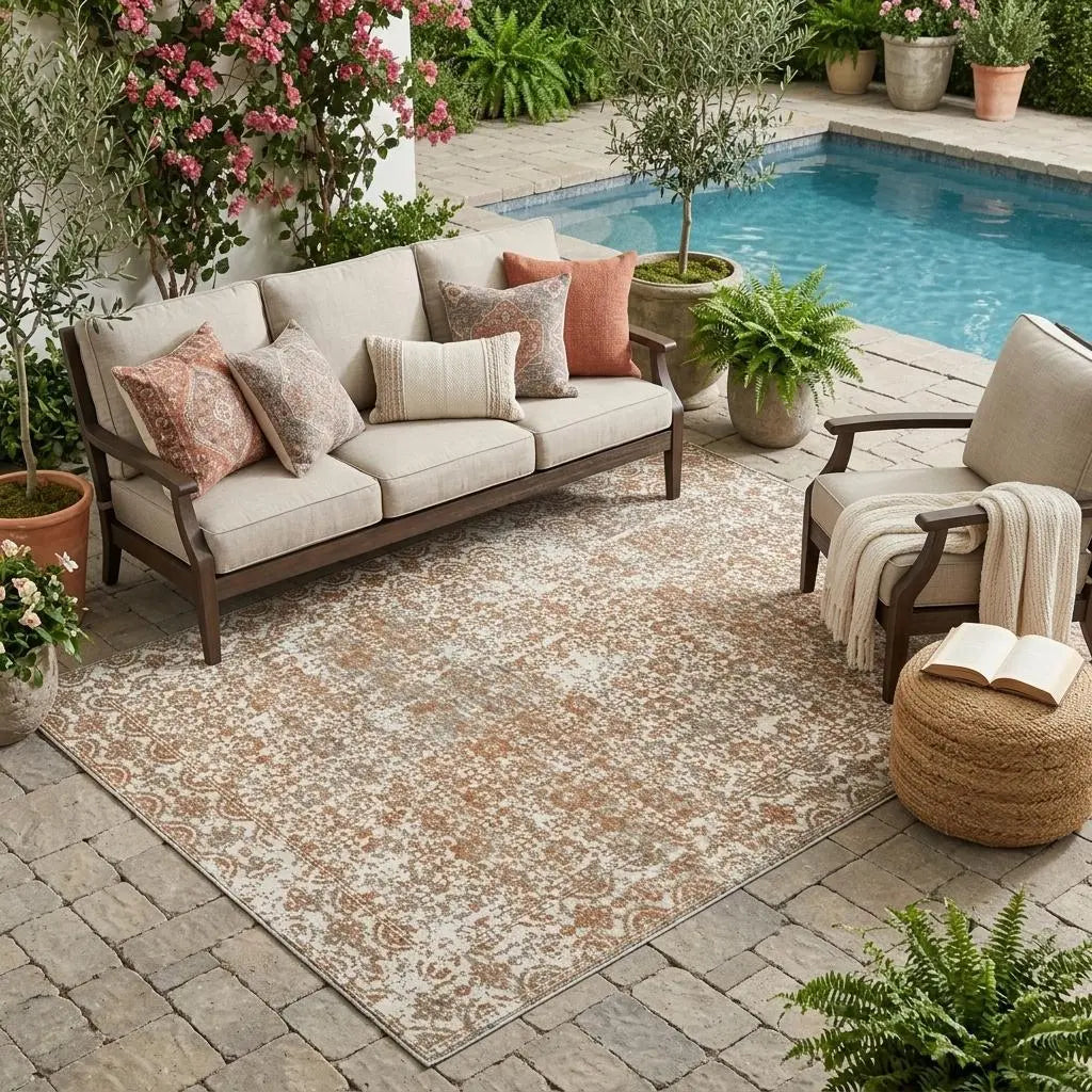 5' X 8' Cream And Ivory Abstract Washable Indoor Outdoor Area Rug Homeroots Outdoor