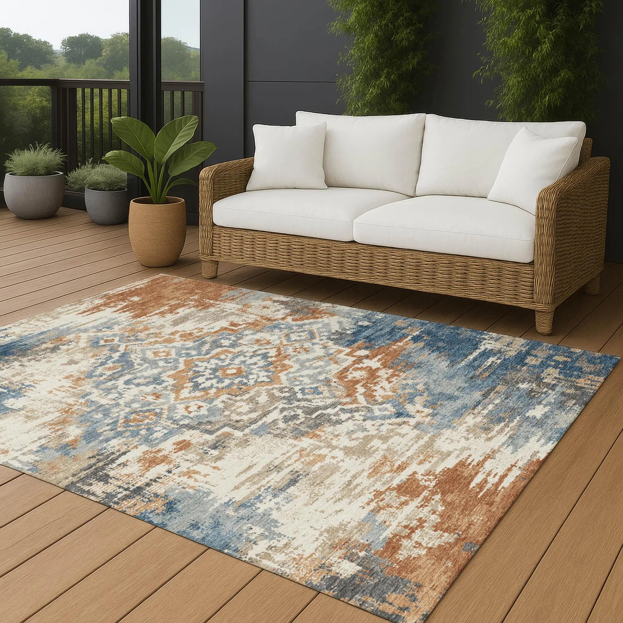 5' X 8' Cream And Ivory Medallion Washable Indoor Outdoor Area Rug Homeroots Outdoor