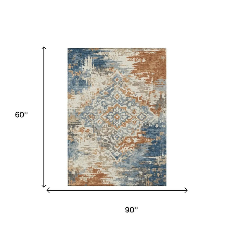 5' X 8' Cream And Ivory Medallion Washable Indoor Outdoor Area Rug Homeroots Outdoor