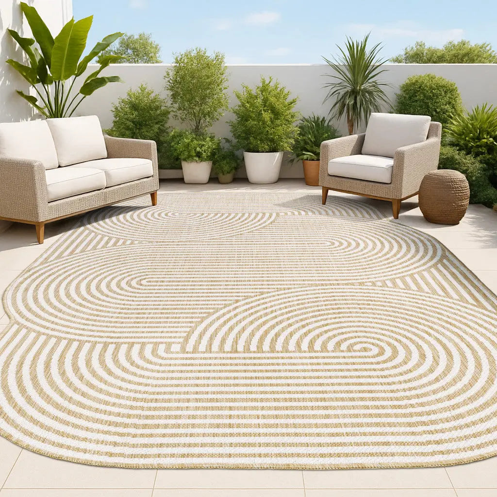 5' X 8' Cream And Natural Abstract Indoor Outdoor Area Rug Homeroots Outdoor