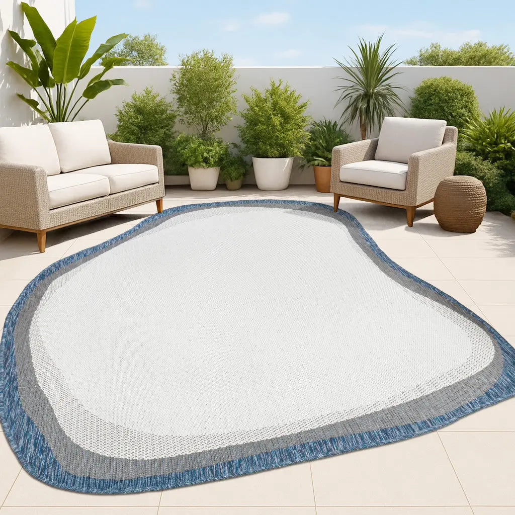 5' X 8' Cream And Navy Blue Abstract Indoor Outdoor Area Rug Homeroots Outdoor