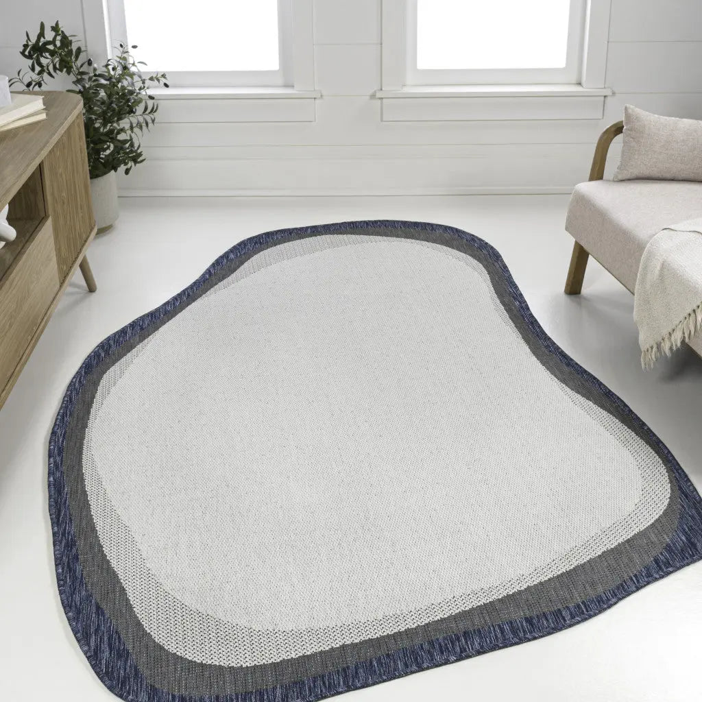 5' X 8' Cream And Navy Blue Abstract Indoor Outdoor Area Rug Homeroots Outdoor