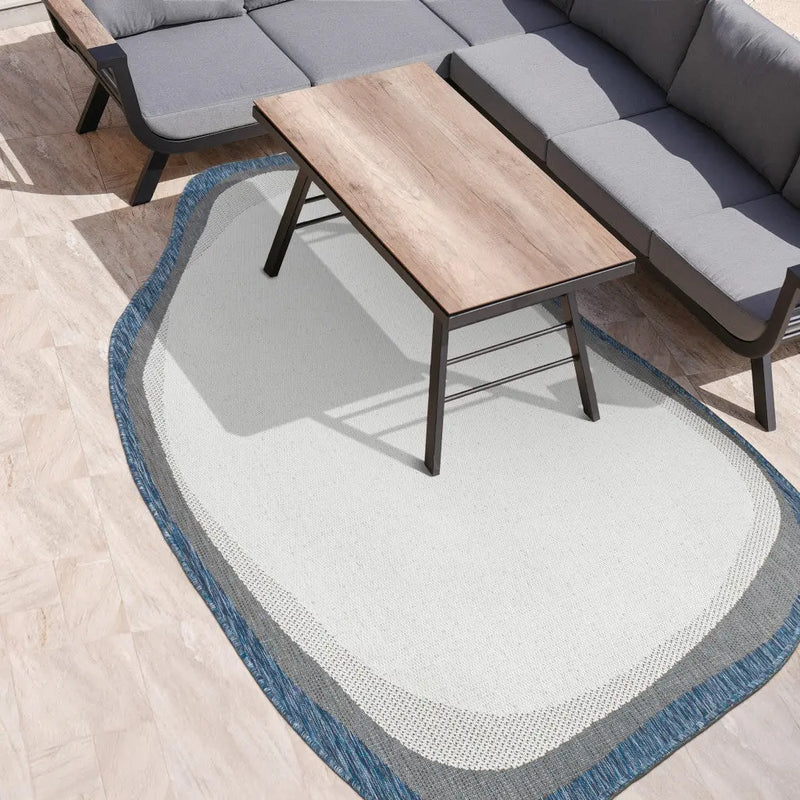 5' X 8' Cream And Navy Blue Abstract Indoor Outdoor Area Rug Homeroots Outdoor